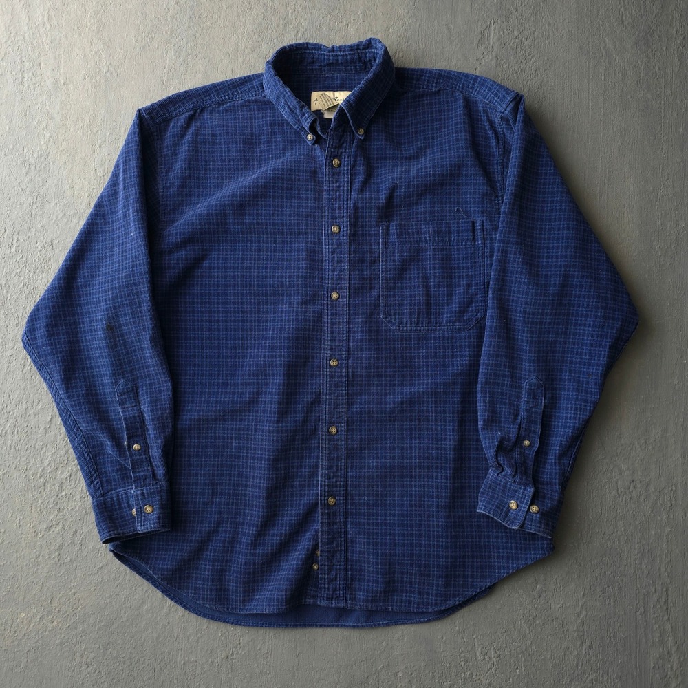 Vintage 2000s Eddie Bauer Blue Corduroy Shirt Large Y2K Plaid